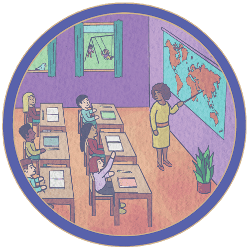 Cartoon of Little Kids in Classroom
